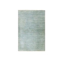 2'x3' Stone Blue Modern Grass Design Hand Knotted Wool with Silk Mat Rug R76490