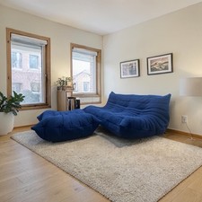 Sofa Settee Blue Ligne Roset Togo three seater modular with footstool