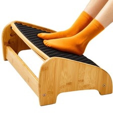 Bamboo Under Desk Footrest Ergonomic Foot Rest with 4 Height Options &