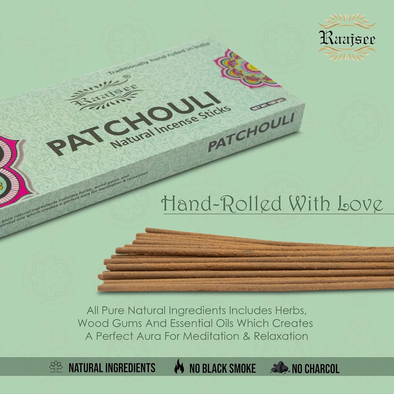 Raajsee Patchouli Incense Sticks 100 gm Pack-100% Pure Organic 