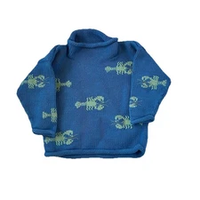 Claver Unisex Kids Sweater Rolled Neck Blue Green Lobsters 100% Cotton Size 3T