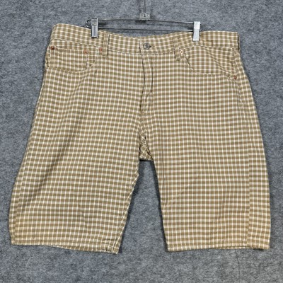 Levis 504 Shorts Men 38 Beige White Denim Check 100% Cotton