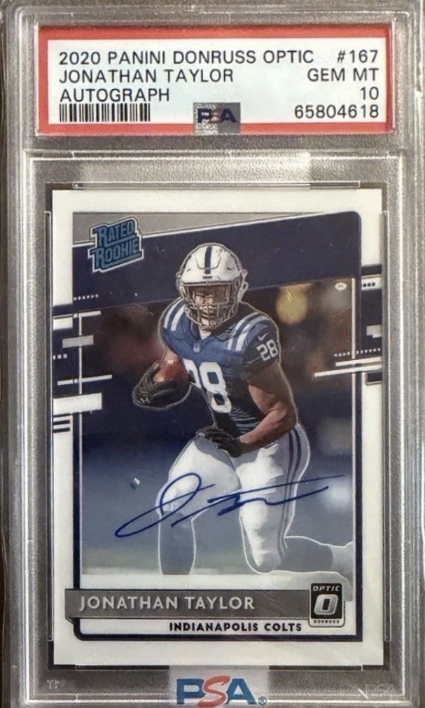 2020 Panini Donruss Optic Jonathan Taylor #167 Auto /150 Rookie RC PSA 10