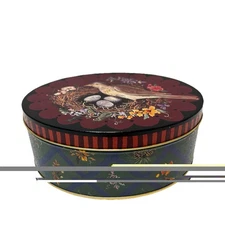 Vintage Cottagecore Oval Bird Nest and Eggs Floral Tin Empty 6.25 x 5 x 2.5"