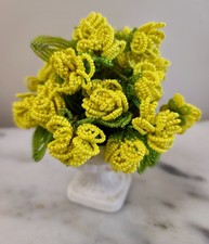 Vintage Seed Bead Flower Arrangement in Vase Made in Japan