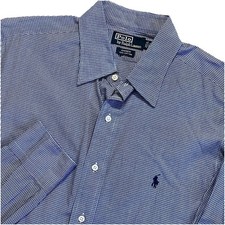 POLO RALPH LAUREN Andrew Dress Shirt Mens 16.5-34/35 Navy Blue Check Long Sleeve