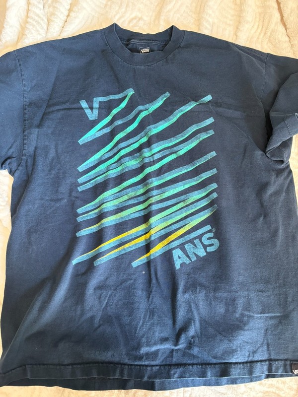 Vintage VANS T-Shirt Old School Design Diagonal Stripes in Blue/Yellow XL Blue