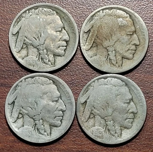 (4) 1913-S Type I Buffalo Nickels FULL DATE Good Orig Toning Better Date Type 1