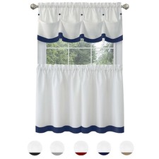 PowerSellerUSA Two-Tone Tier and Valance Kitchen Curtains Set, Valances for