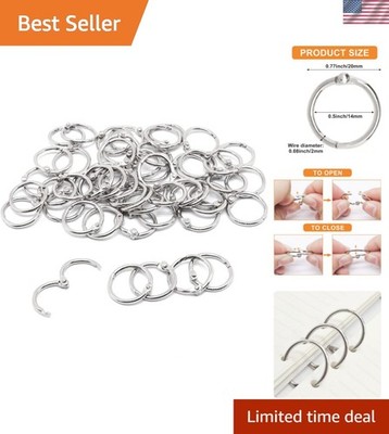 50 Pcs Binder Rings 0.5 Inch, Nickel Plated Steel Paper Rings Office Book Rin...