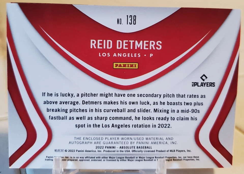 2022 Absolute REID DETMERS Booklet Rookie Game-Worn Jersey RELIC Auto Card #/35 - Image 3 of 4