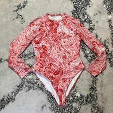 Mara Hoffman Swimsuit Womens Sz L Reese Rashguard Red Pink Paisley Long Sleeve