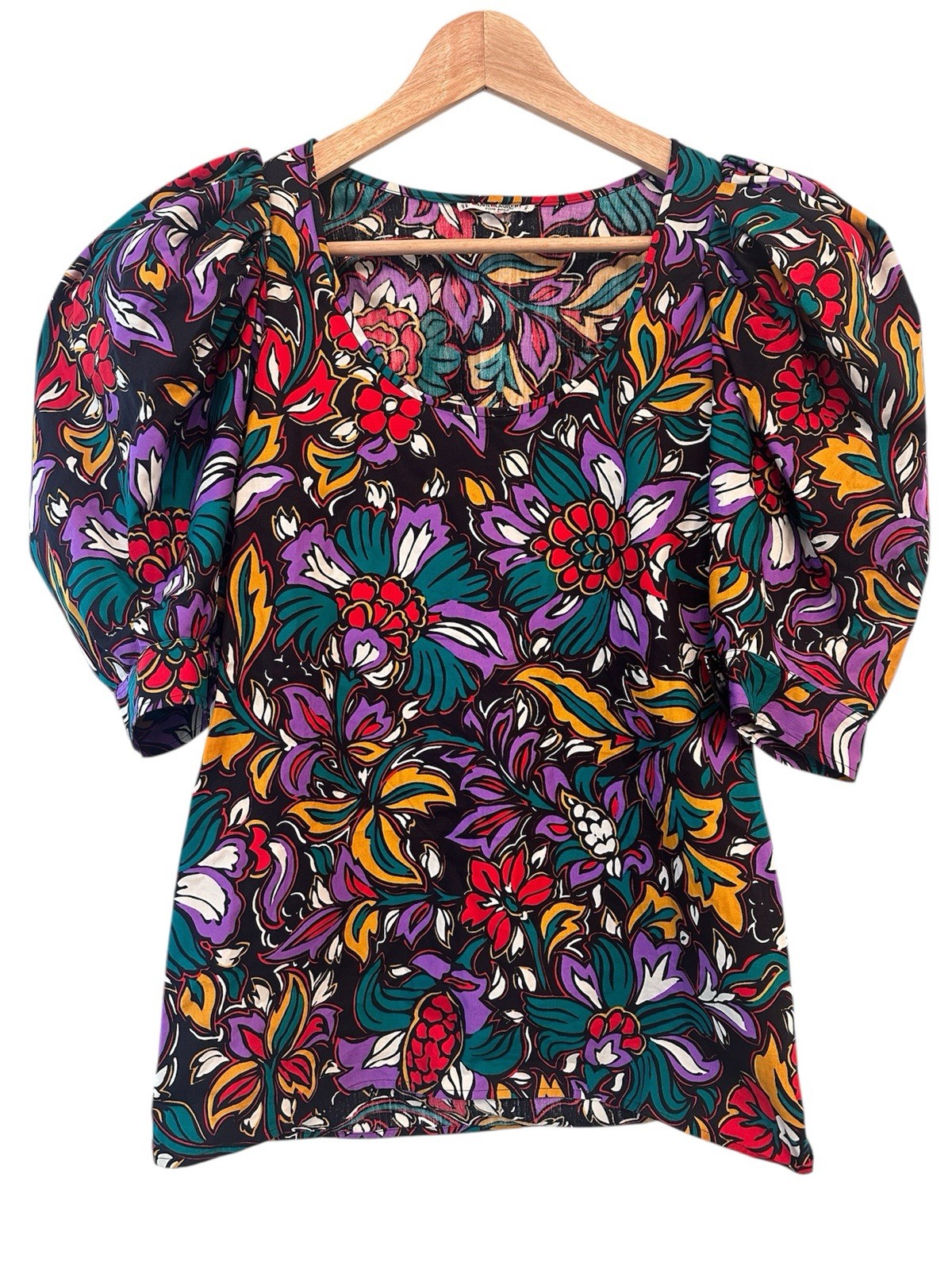 YSL Yves Saint Laurent blusa contadina vintage floreale maniche a sbuffo taglia 36