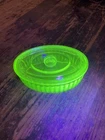 VTG Anchor Hocking Uranium  Glass 6X4X2 Ribbed Oval Refrigerator Dish W/Lid.