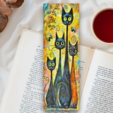 Wild cats bookmark  - Laminated Whimsical 6x2, Cat Lover Book Reader Gift