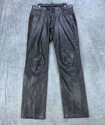 Andre De Leure Leather Pants Men s 34 (32x32) Black Straight Leg Lined 90 s Y2K