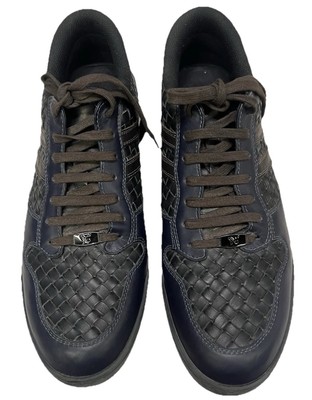 ボッテガヴェネタ　ネイビー 編み込みデザイン スニーカー Bottega Veneta Entrecciato Woven Sneakers Blue Shoes. Size 46 US14