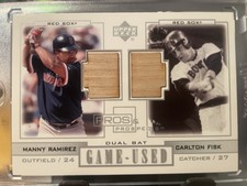 2001 UD Pros Prospects Dual Game Used Bat Manny Ramirez Carlton Fisk Red Sox