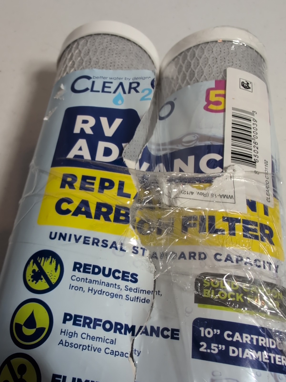 Clear2o CTO1102 5 Micron RV Advanced Carbon 10 inch Block Filter New Open Box