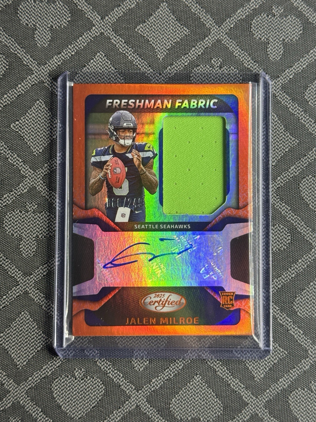 2025 Certified Jalen Milroe Freshman Fabric Jersey Orange RC Auto #/249