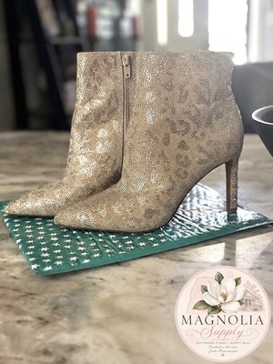 Gianni Bini Leopard Print Rhinestone Stiletto Ankle Boots