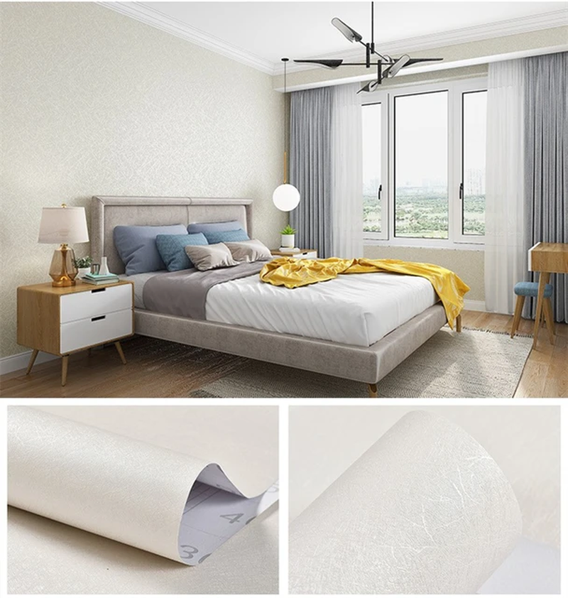 Self-Adhesive Wallpaper Waterproof Solid Color Linen Pattern Living ...