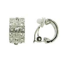  BRAND NEW SILVER RHODIUM PLATED CLEAR CUBIC ZIRCONIA CLIP-ON EARRINGS