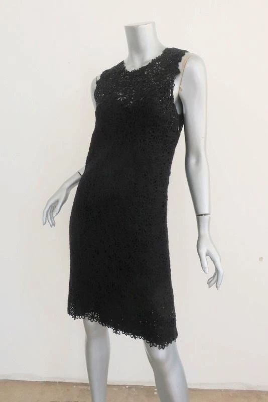 Oscar de la Renta Dress Black Sequined Crochet Lace Size Small Sleeveless LBD - Image 4 of 4
