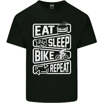 Cycling Eat Sleep Bike Repeat Funny Bicycle Kids T-Shirt Boys Girls  UK