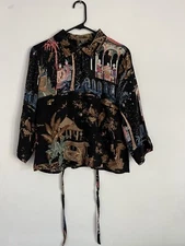 Citron Blouse Santa Monica Silk Button Up Blouse Womens Size Small Japan