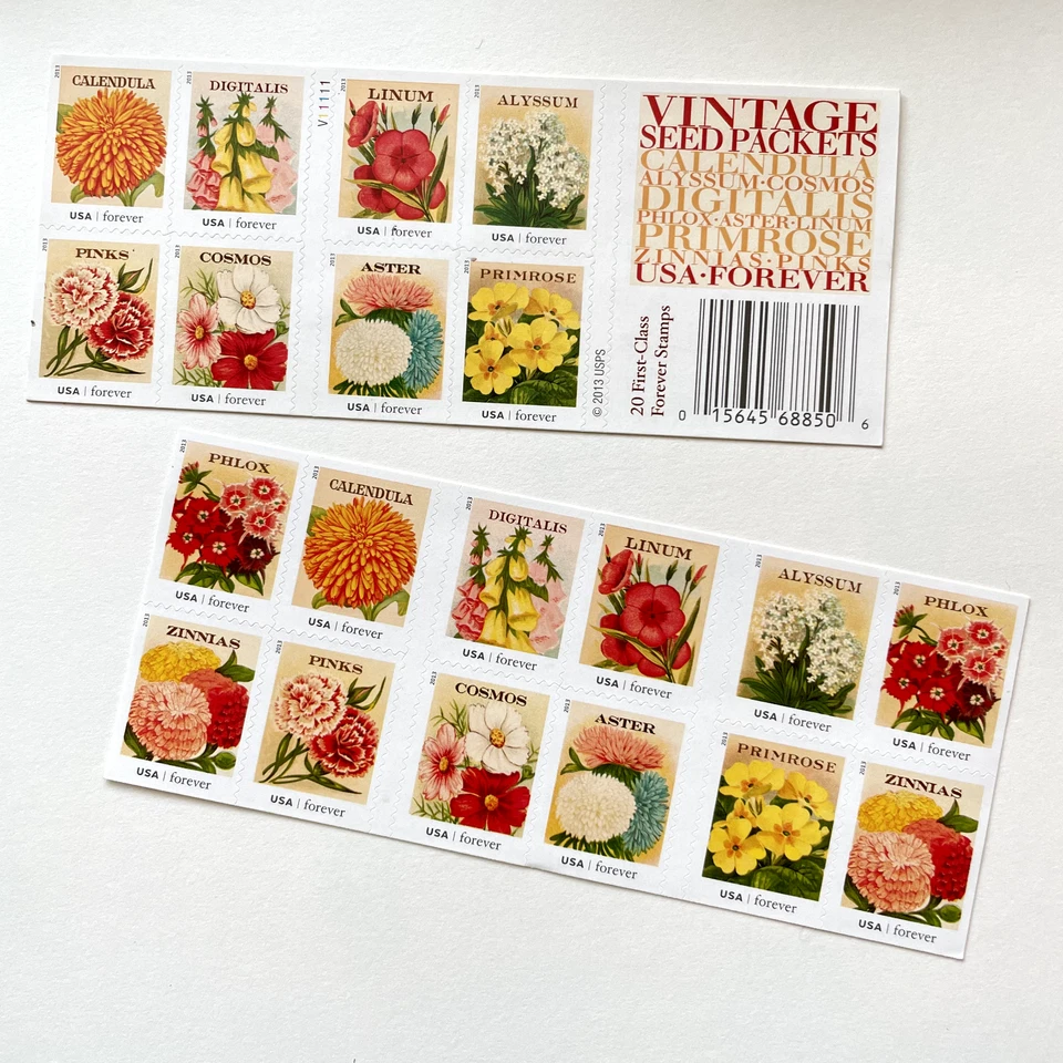 US # 4763b VINTAGE SEED PACKETS (2013) - 20 Forever Stamps Booklet Floral MNH - Image 2 of 4