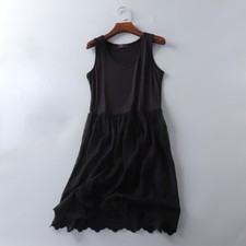 Damen Midi Kleid Verlängerung Lang Tank Floral Spitzenrand Netz Lagen Unterhemd