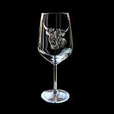 Highland Cow Wine Glass Engraved Scottish Coo Gift Large Stemmed Glass