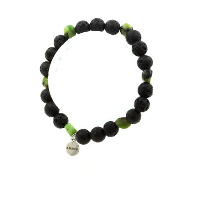 Xiuyan China Jade Nephrite Bracelet + 8 Mm Lava Beads. Made In France.