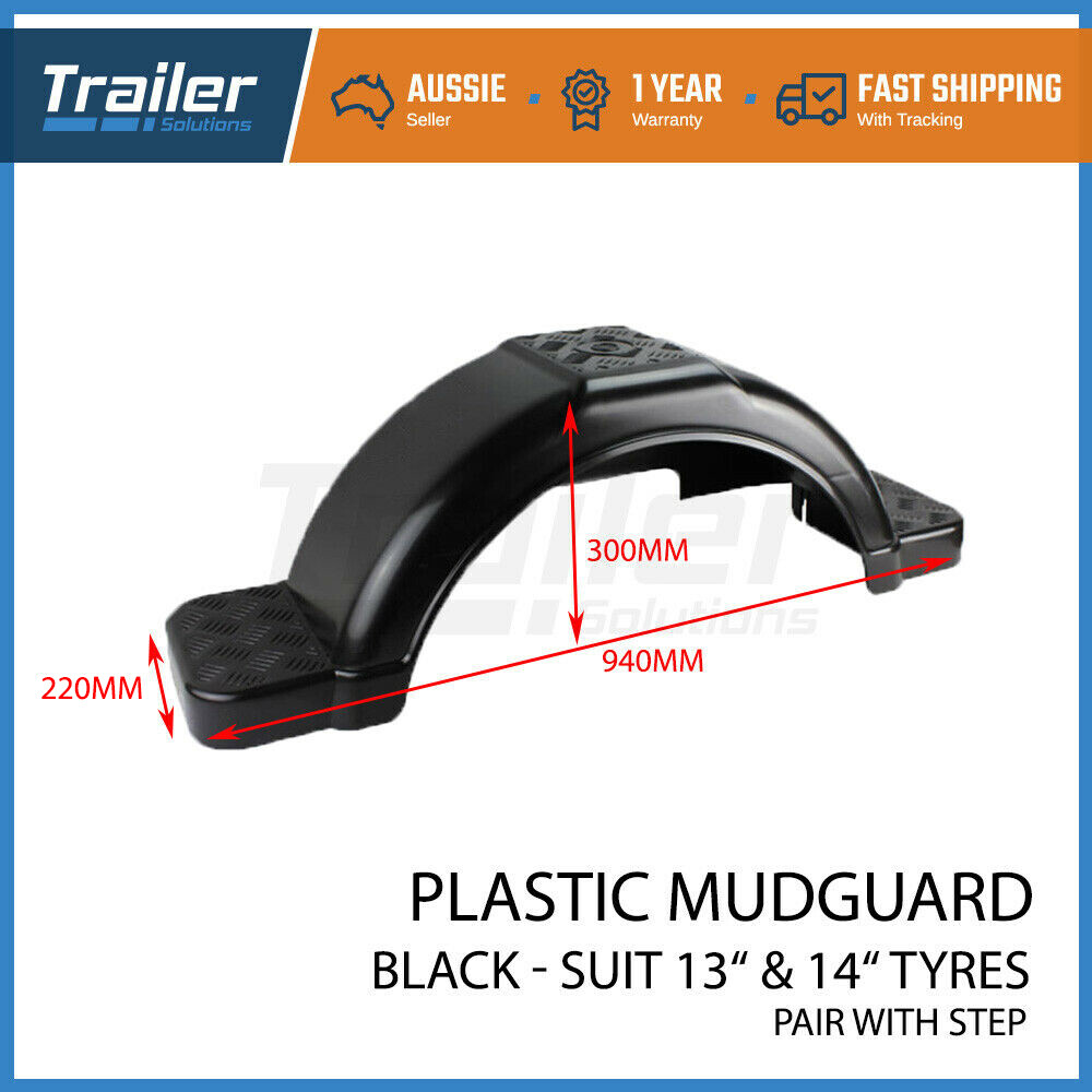 Boat Trailer Mudguards Black 9 inch Wide Plastic Mud Guards For 13" 14