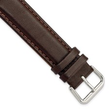 19mm 7.5" Brown Smooth Leather Silver-tone Buckle Watch Band