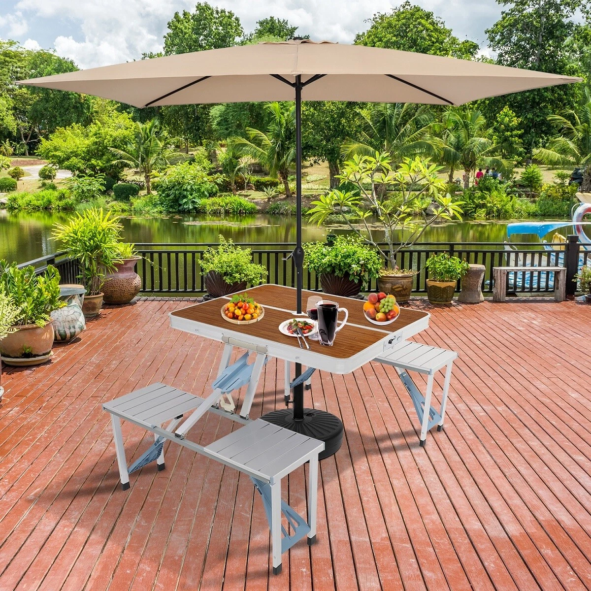 Folding camping online table with seats