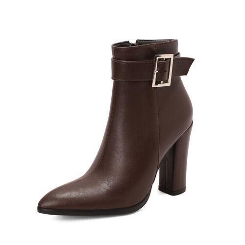 Damen-Stiefeletten Schnalle seitlicher Reißverschluss Blockabsatz hohe Absätze formelle OL-Schuhe - Bild 13 von 14