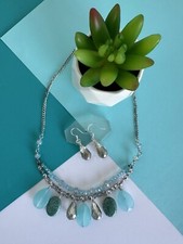 Necklace Natural Stone Beaded Choker set with earrings turquoise color.