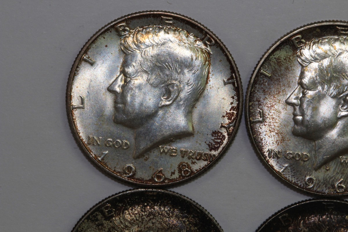 1966, 1967 & 2 1968 Album Toned Kennedy 40% Silver Half Dollars