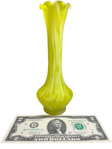 Vintage Bright Neon Yellow White Matte Glass Swirl Swirls Flower Floral Vase - Image 1