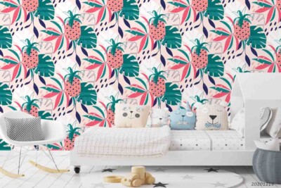 3D Pineapple Leaves Watercolor Pattern Wallpaper Wall Murals Removable Wallpaper