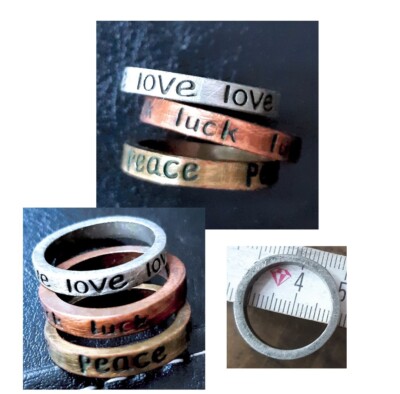 3 Vintage Ringe ''love luck peace''