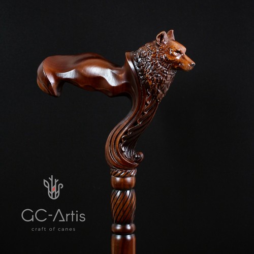 Original GC-Artis Wooden Wolf Walking Stick Cane Ergonomic Palm Grip Handle RH - Picture 6 of 14