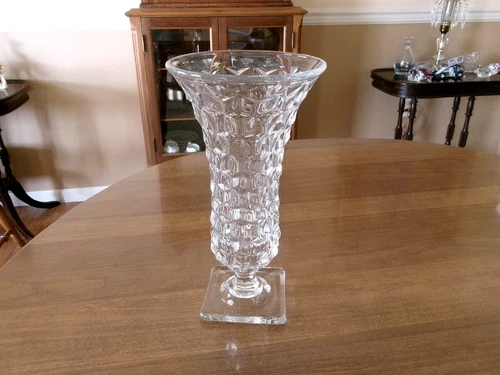 FOSTORIA AMERICAN 9.5 in. FLARED VASE Fire Polished w/ SQUARE BASE