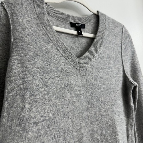 $178 AQUA CASHMERE 100% Cashmere Women's Small Soft Knit Sweater Gray Ribbed - Picture 2 of 9
