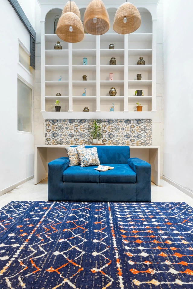 Distressed Moroccan - 2'x4', Navy, Transitional Design Area Rug - 505 - Image 4 of 4