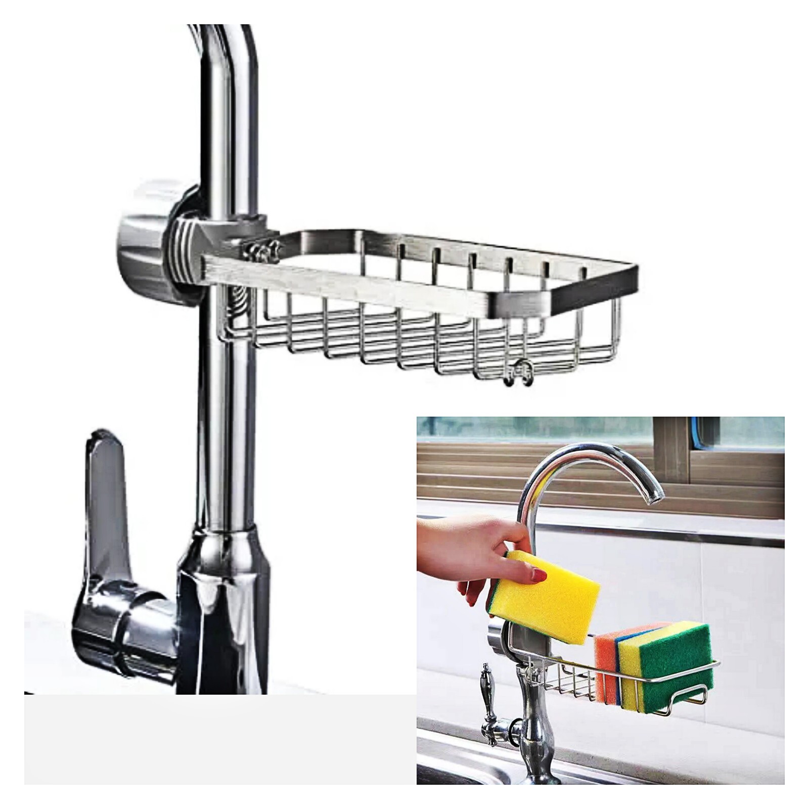 Stainless Steel LONIN Sponge Holder Over Faucet Kitchen Organizer Caddy-image