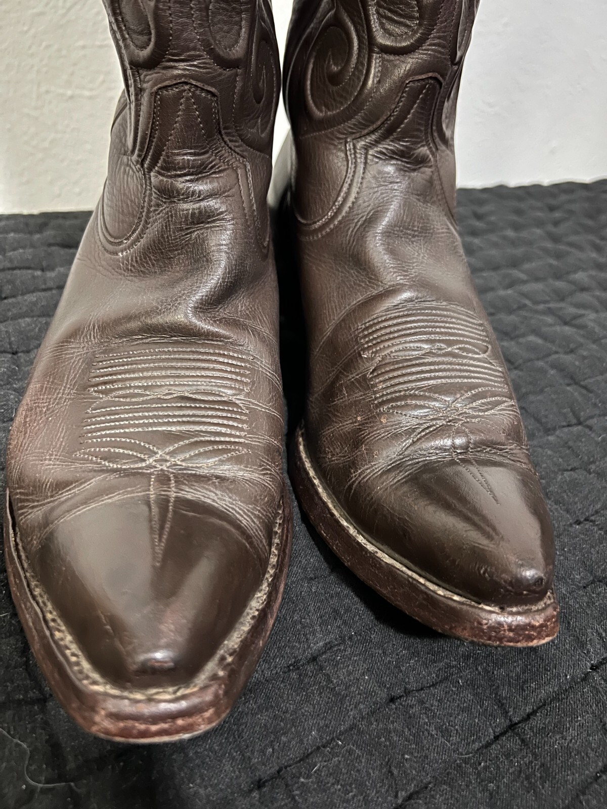 M.L. Leddy Vaquero Mens Cowboy Boots 9.5 B Dark Brown Leather Handmade