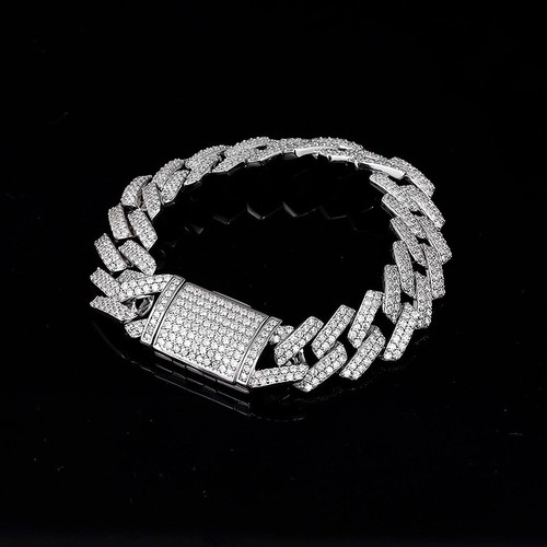 14mm 5a Zircon Miami Cuban Chain Bracelet Men Hip Hop 925 Sterling Silver Gift - Picture 1 of 8
